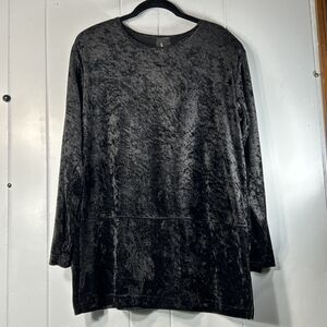 Vintage Crushed Velvet Tunic Size small black Shirt USA made Witchy Whimsigoth
